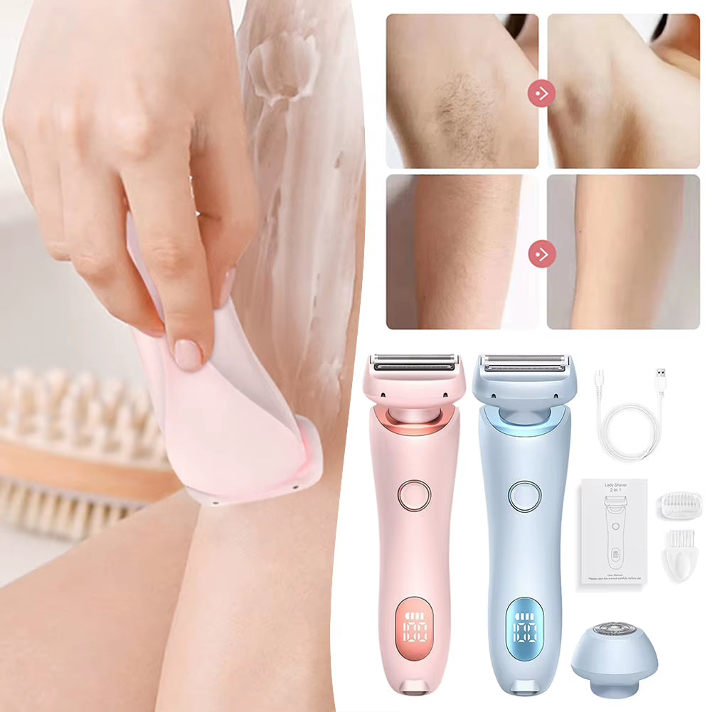 2 in 1 Bikini Trimmer Face Shavers Hair Removal for Underarms Legs Ladies Body Trimmer Electric Razors for Women IPX7 Waterproof